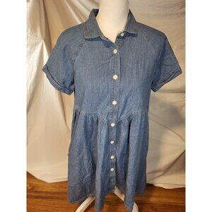 Pact Organic Cotton Babydoll Button Light Wash Denim Shirt Dress Sz S